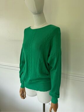 Tahari Emerald Green Cable Crewneck Sweater
